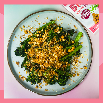 Sesame Soy Broccoli with Sweet Chilli Chickpea Crumb